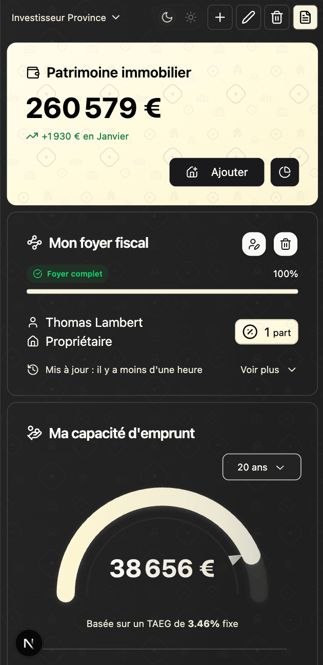 Dashboard MyNextInvest Mobile - Analyse investissements